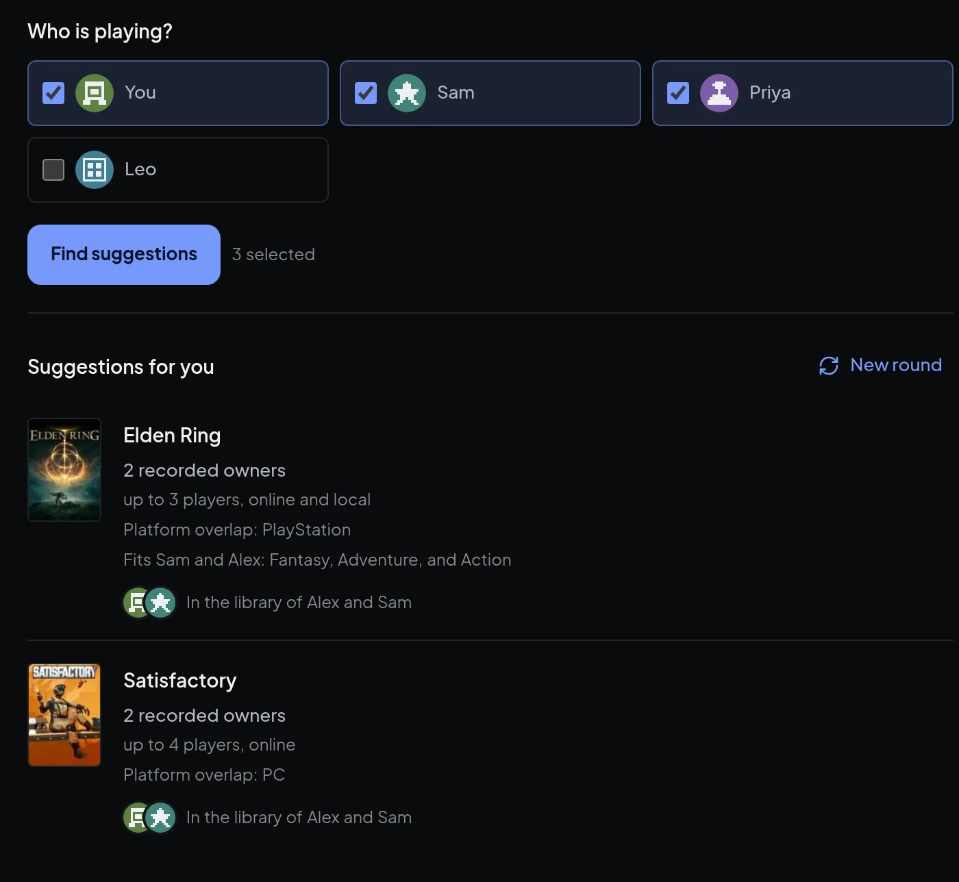 A private group with co-op suggestions for the members who are playing